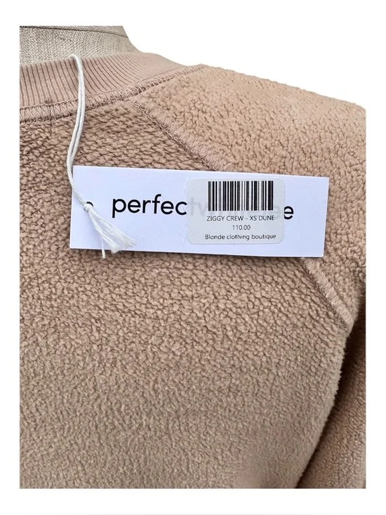 PerfectWhiteTee Ziggy Shrunken Crew Neck Sweatshirt Reverse Fleece Dune NWT XS - Picture 5 of 7